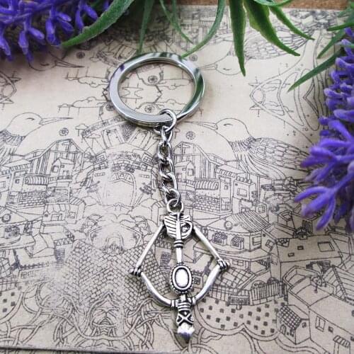 3pcs /lot 25*35mm Lovely 3D Filigree Bow And Arrow 28mm Keyring Metal Chain Silver Color Men Car Gift Keychain
