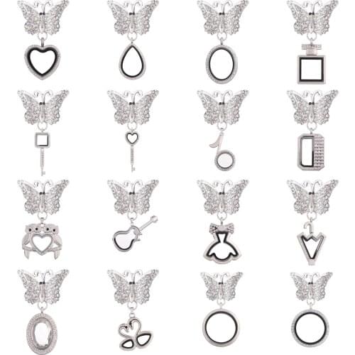 5pcs/lot Silver Rhinestone butterfly Brooches with Glass Living Memory Lockets Fit Floating Charms Women Party Gift wholesale