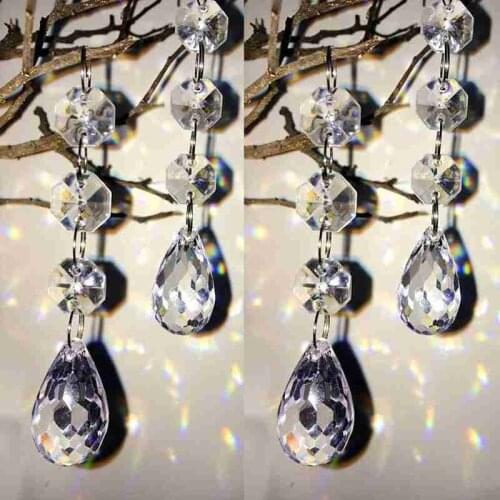 5pcs Tear Drop Clear Crystal Prism Diamond Curtain Festival Party Xmas Tree Hanging Wedding Decor Circle Acrylic Beads Garland