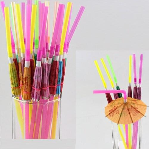 50pcs Parasol 3D Umbrella Cocktail Drinking Straws Flexible Plastic Straws Disposable Straws Wedding Birthday Party Decoration