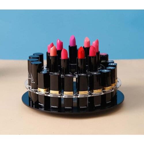 Acrylic Transparent Solid Black Jewelry Storage Case Rotating Makeup Lipstick Hole Cosmetics Display Shelf
