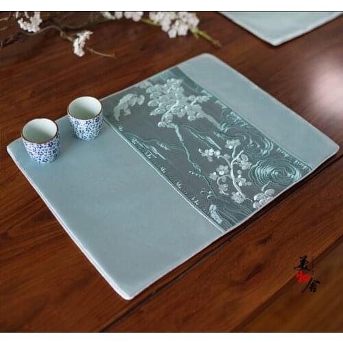 Freeshipping Placemat Blue Landscape Luxury Embroidery Heat Insulation Bowl Coaster Waterproof Slipresistant Dining Table Mat