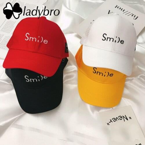 Ladybro Cute Boys Baseball Cap Girls Letter Snapback Cap Smile Cotton Mesh Cap Kids Summer Sun Hat Children Bone Gorras 2-8 Year