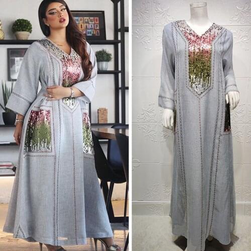 Sequins Abaya Dubai Kaftan Embroidery Muslim Hijab Dress Women Turkey Caftan Islamic Clothing Ramadan Eid Marocain Vestidos Gown