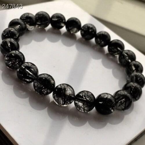 Genuine Natural Black Rutilated Quartz Crystal Bracelet 9mm Clear Round Beads Women Men Brazil Genuine AAAAAA