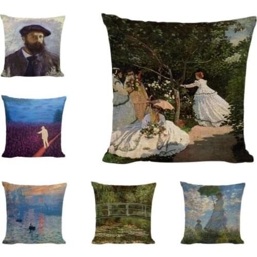 Famous Painter Cushion Cover Portrait Bridge Landscape Boat Case Bedroom Sofa Pillowcase Christmas Decorations for Home Pillows
