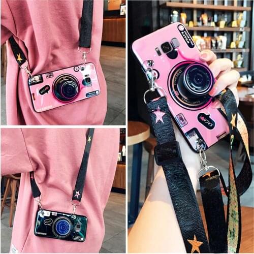Blu-ray Camera Case For Samsung Galaxy A51 A71 A50 A70 A20E S10 S20 S21 Note 8 9 10 20 A8 2018 With Lanyard Stand Holder Fundas