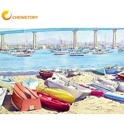 CHENISTORY 5D Diy Art Diamond Painting Sand Boat Cross Stitch Kit Embroidery Diamond Mosaic Scenery Rhinestones Home Decor Gift