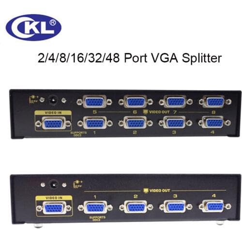 CKL High Quality Multi-function 2/4/8/16 Port VGA Splitter for PC Monitor Projector Display Support 450Mhz 2048*1536 Metal