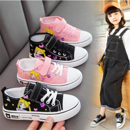 Children canvas shoes female new age season 2021 cartoon girls single cuhk childrens flat casual shoes sandals