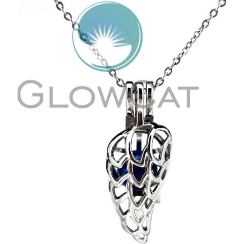 K837 Mini Feather Wing Beads Cage Locket Pendant Necklaces Lava Stone Aromatherapy Glow Diffuser For Essential Oil Jewelry