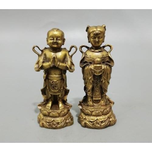 CHINA antique brass fengshui Taoist master small Statue Metal crafts family decorations statue