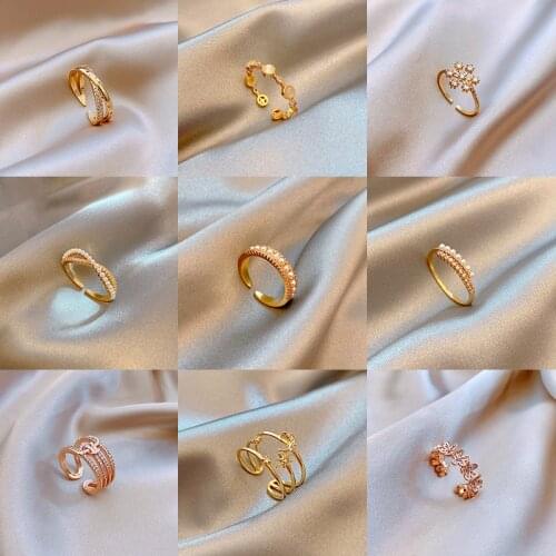 Ins Tide Adjustable Rings For Women Korean Simple Flower Pearl Zircon Temperament Engagement Wedding Rings Fashion Jewelry