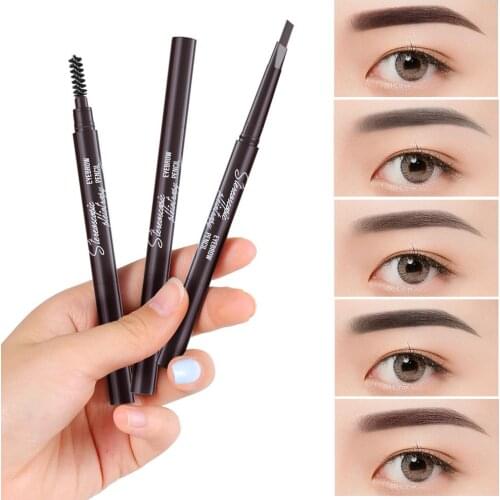 Cosmetic Beauty Waterproof Triangular Eyebrow Brush Double Head Eyebrow Pencil Eyebrow Pen Three-Dimensional