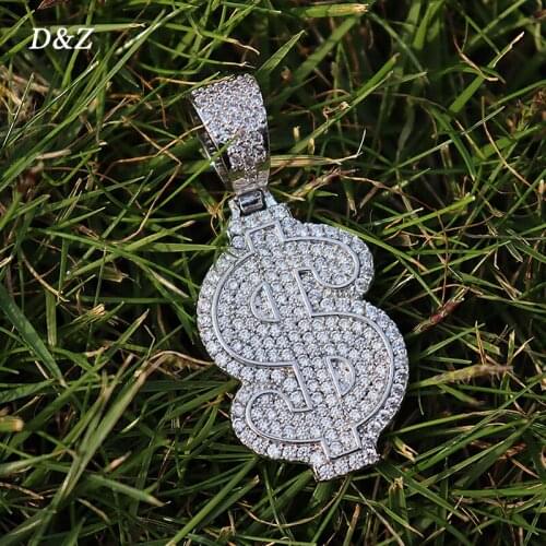 D&Z US Dollar Pendant &Necklace Iced Cubic Zircon Plated Gold Silver Color Hip Hop Jewelry For Men Women