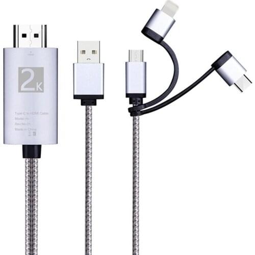 Micro-USB TYPE C to HDMI 3 in 1 2K HDTV TV Connector USB Adapter Cable for Monitor iPhone iPad Android Smartphone