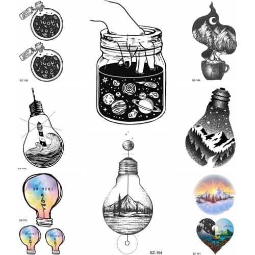 Lovely Jar Jupiter Women Tattoo Stickers Men Planet Temporary Tattoo Stickers Girls Arm Coffee Fake Black Tatoos Flash Blub DIY