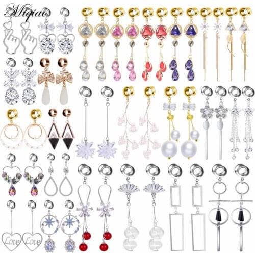 Miqiao 2pcs European and American Retro Hypoallergenic Crystal Pearl Flower Tassel Pendant Earrings 6mm-25mm Piercing Jewelry