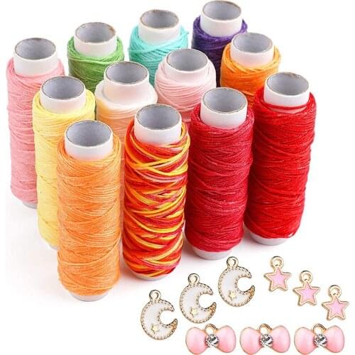 MIUSIE 12 Pcs Waxed Thread DIY Waxed Thread Bracelet Thread Waxed Polyester Cord Leather String For Hand Sewing Craft Tool