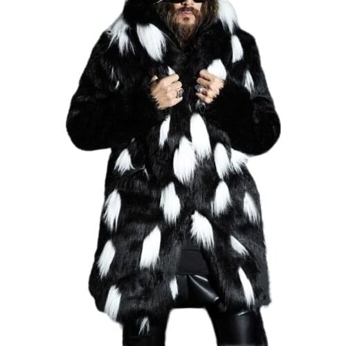 Mens Winter Faux Fur Coats Jackets with Hood Casual Warm Windproof Fluffy Overcoat Outwear