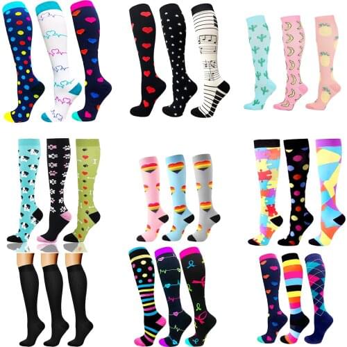 Sport Compression Socks 3 OR 6 Pairs Knee High Sport Sok Varicose Veins Sock Calcetines De Compresion Women Medias De Compresion