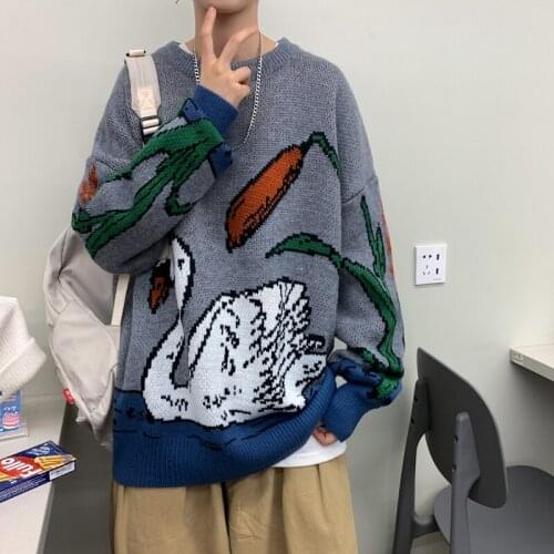 2021 autumn and winter new sweater ins Hong Kong style round neck couple trend casual bf lazy style pullover sweater men