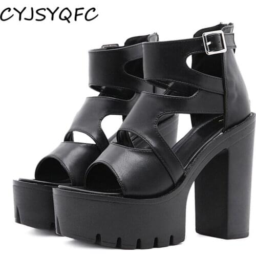 CYJSYQFC New Rome Retro Cut Outs Hollow Women Sandals Peep Toe Cover Heels Female Shoes Thick Bottom Back Zipper Ladies Sandals