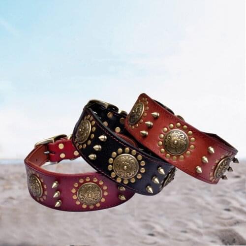 Dog collar retro top layer cowhide pet collar alloy buckle rivet collar collar dog gear suitable for large dogs