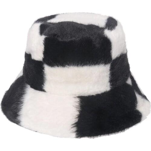 Unisex Harajuku Faux Fur Bucket Hat Women Men Fishing Fisherman Hat Autumn Winter Warm Lamb Wool Outdoor Warm Panama Caps Female