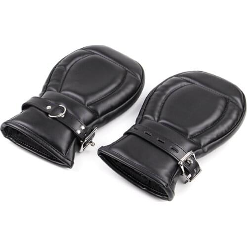 PU Leather Padded Fist Gloves Bondage BDSM Puppy Mitts Hand Restraints Straight Jacket Arm Restraints