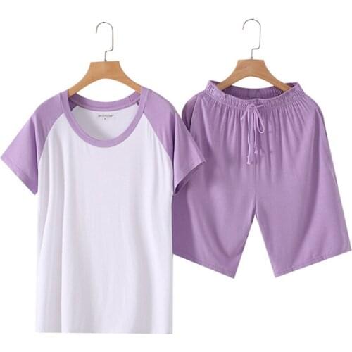 2PCS Pajama Set New Summer Women Pajamas Short Sleeve female Modal patchwork Pajamas For Woman Sleepwear Suit homewear 5XL 6XL