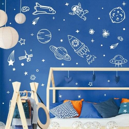 Planet Earth Rocket Astronaut Vinyl Sticker Outer Space Wall Decal Universe Sticker Boy Bedroom Game Room Decoration