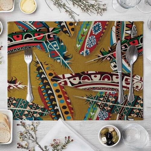Flower Pattern Placemat Bird Feather Dining Table Mat Drink Coaster Linen Pads Bowl Cup Mats Kitchen Accessories
