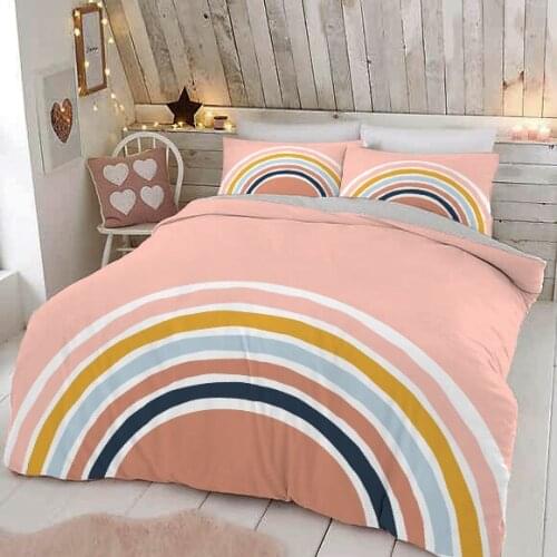Rainbow Pattern Cute Pink Duvet Quilt Cover Pillowcase Bedding Adult Children Kids Girl Bedroom Decoration Single Double 150x200
