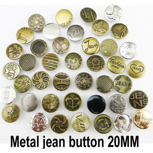 30PCS 20MM MIXED Metal Jeans Button Sewing Clothes Accessories Trousers Fit Decoration JMB-023