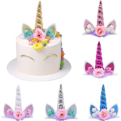 Rainbow Unicorn Cake Topper Unicorn Headbands Girls Hair Accessories Kids Birthday Cakes Decor For Baby Shower Party Photo Props
