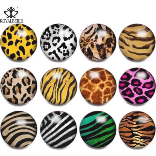 RoyalBeier 12pcs/lot Mixed Colors & Pattern 18MM Round Glass Cabochon Snap Button Fit Snap Earrings Bracelet Jewelry KZ0867b