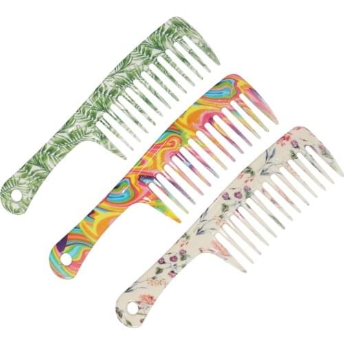 Printed Large Tooth Detangle Comb Shampoo Wide Teeth Comb Hair Salon Shampoo Comb, 3 Styles