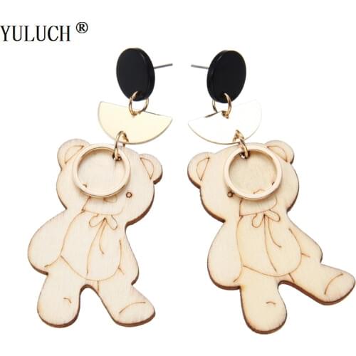 YULUCH 3 Different Design Wood Earrings Cute Printing Earrings For Woman Cartoon Simple Stud Earrings For Girls Suitable Summer