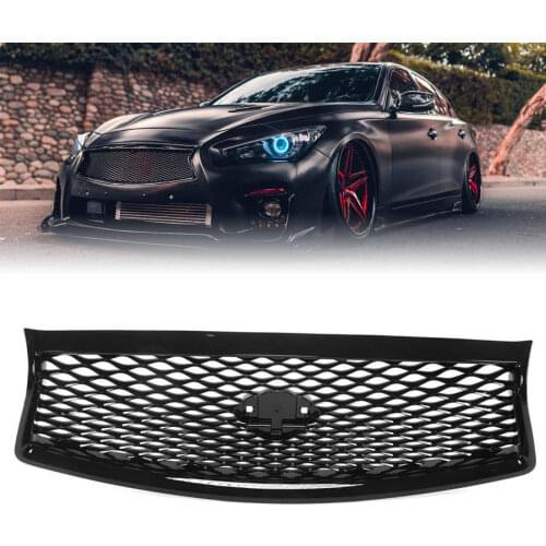 Front Bumper Mesh Grille Grills Replacement for Infiniti Q50 2014 2015 2016 2017 ABS Gloss Black for Eau Rouge Style