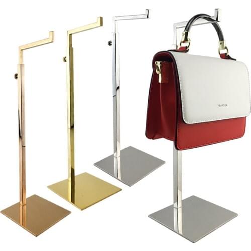 10 Pack Polished Gold Hanging Bag Handbag Rack Display Stand, Retail Countertop Single Hook Adjustable Height Purses Display