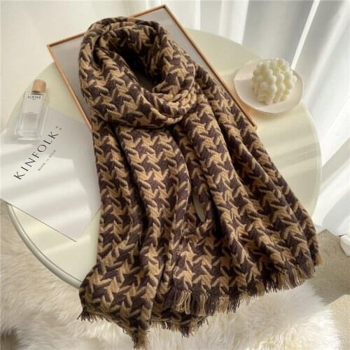 Thick Wool Scarf Women Plaid 2021 New Warm Winter Cashmere Pashmina Scarves Foulard Female Shawl Wrap Tassel Knitted Blanket