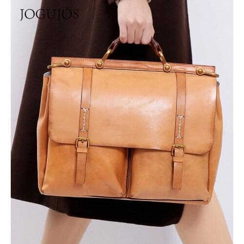 Italian Vegetable Tanned Leather Vintage Handbag 15.6 Inches Leather Handbag for Women New Diagonal Shoulder Bag for Women