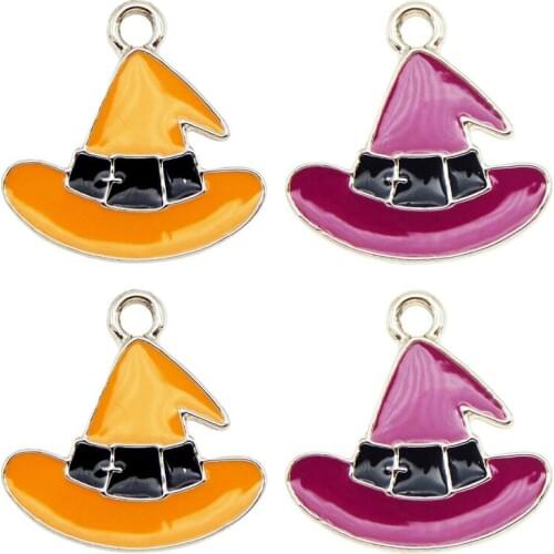 Julie Wang 6PCS Enamel Wizard Hat Charms Purple Yellow Cartoon Halloween Magic Hat Pendants Alloy Jewelry Making Accessory