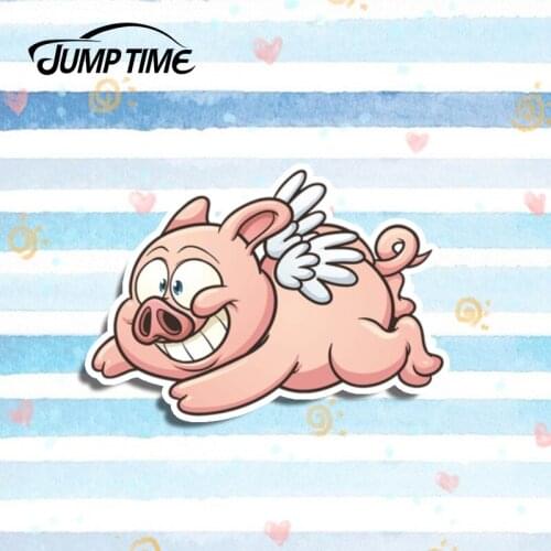 Jump Time 13cm x 8cm Cute Animal Fly Pig Funny Sticker Cartoon Graphics Car Stickers Vinyl DIY Bumper Waterproof Fine Decals