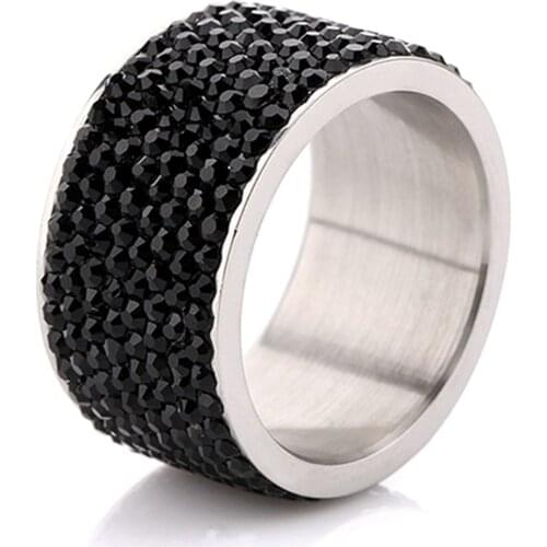 Wholesale 7 Row Jet Hematite Crystal 316L Stainless Steel Jewelry Ring Christmas gift