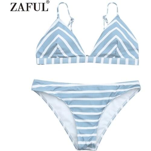 ZAFUL Bikini 2018 Swimwear Women Chevron Stripe Cami Swimsuit Sexy Low Waist Striped Design Spaghetti Straps Bathing Suit Biuqni
