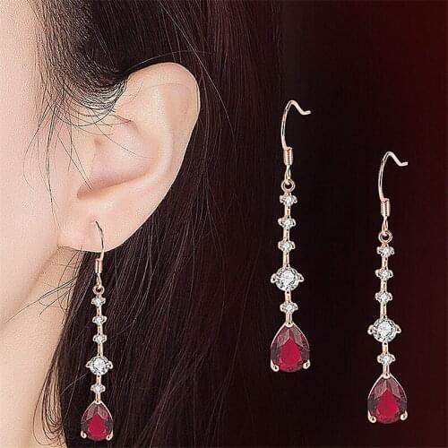 Top Quality Crystal Purple Water Drop Earring For Girl Jewelry Trendy Silver 925 Earring Female Christmas Gift Rose Gold Earring