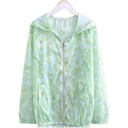 Large size 4XL Women Summer Thin Trench Coat Long sleeve Hooded Print Anti-UV Sun protection Coat Female zipper Windbreaker G20