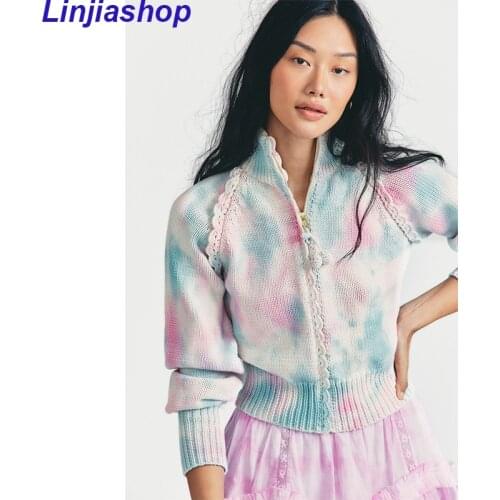 Autumn Korean style Women Knitted Sweaters winter Long Sleeve Tie dye Loose Plus Size Female Cardigan